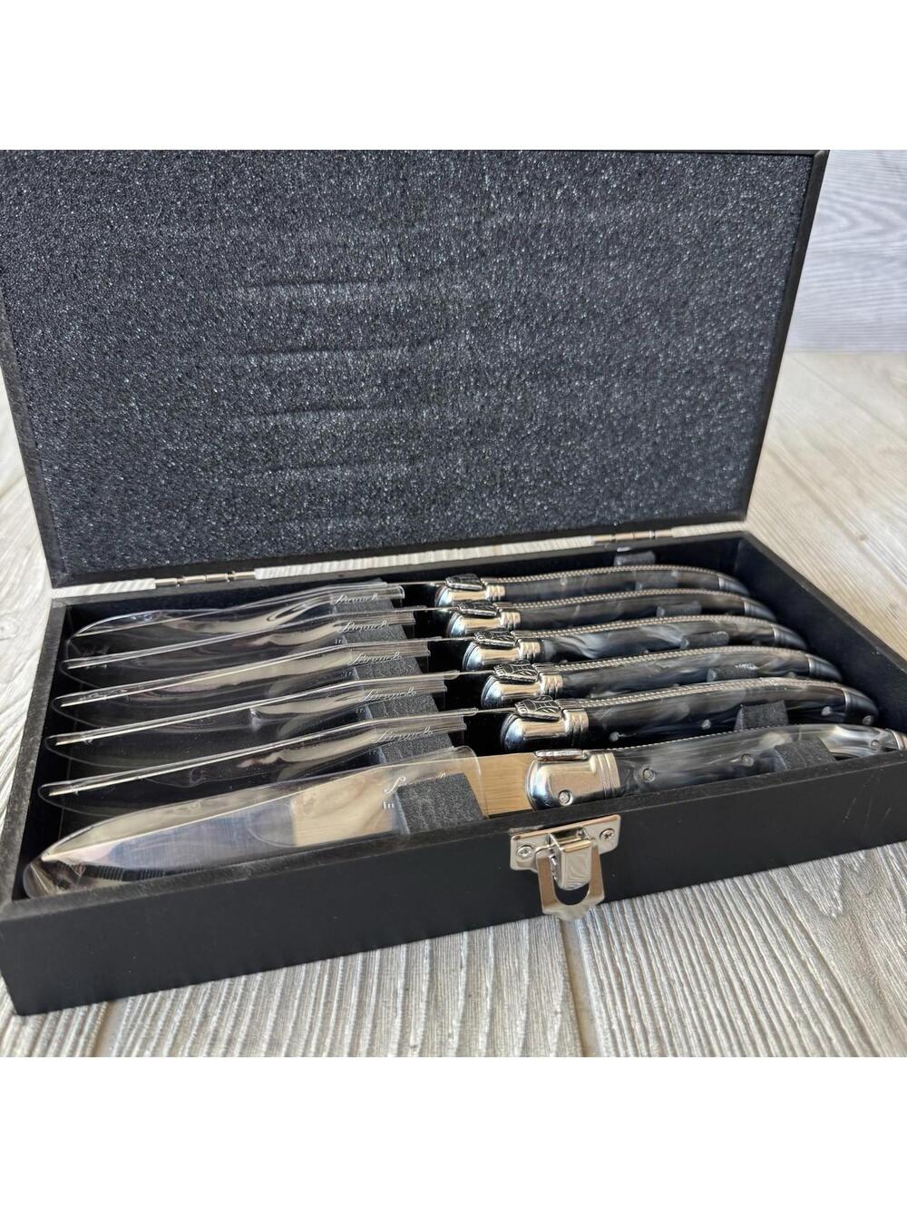 Laguiole Bee Steak Knife Set (6) Black Ivory Handle and Stainless In Case